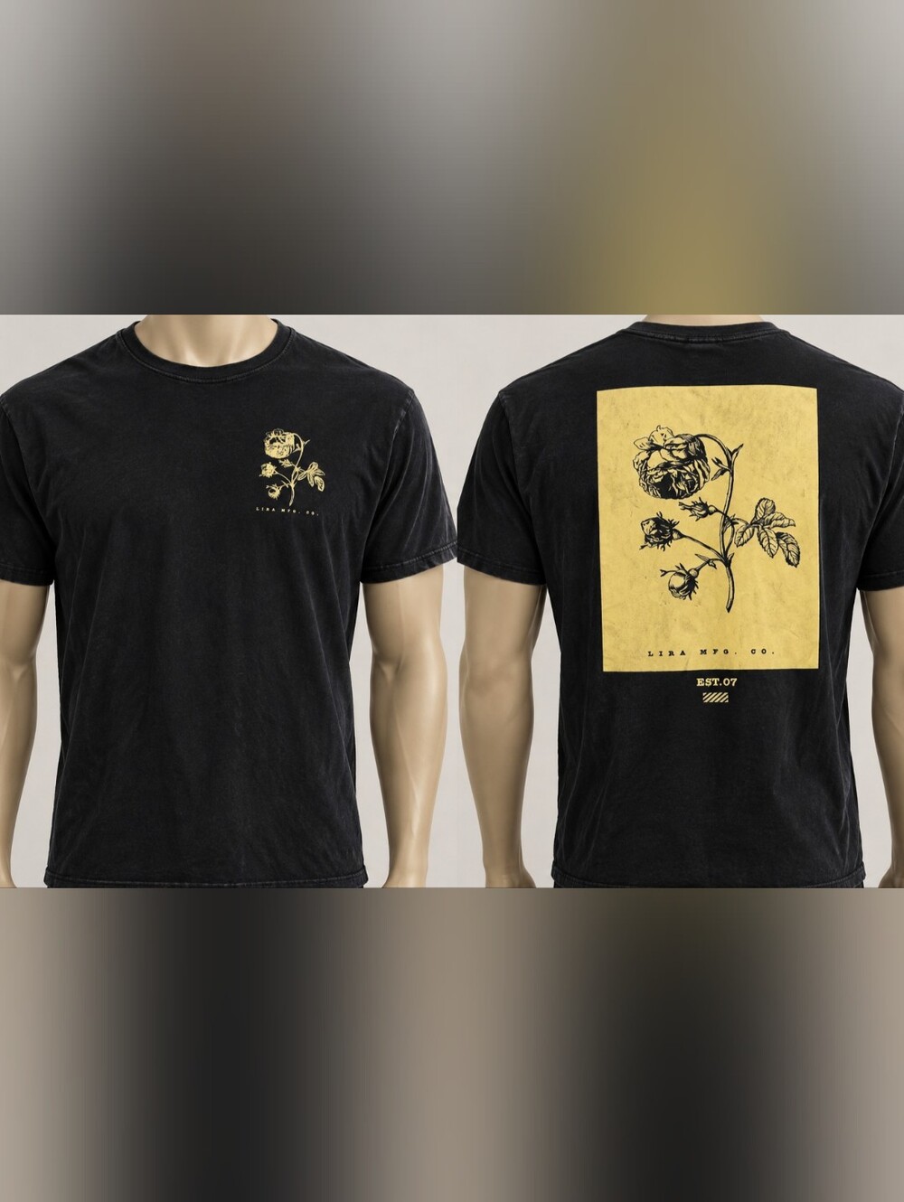 Lira Mfg, Co Men’s Black Floral Graphic T-Shirt
